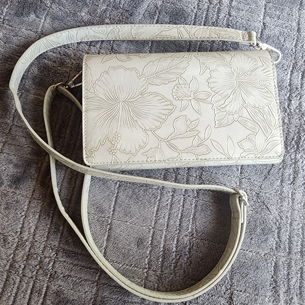 Cream Floral Embossed Crossbody Bag - Elegant Women's Shoulder Bag